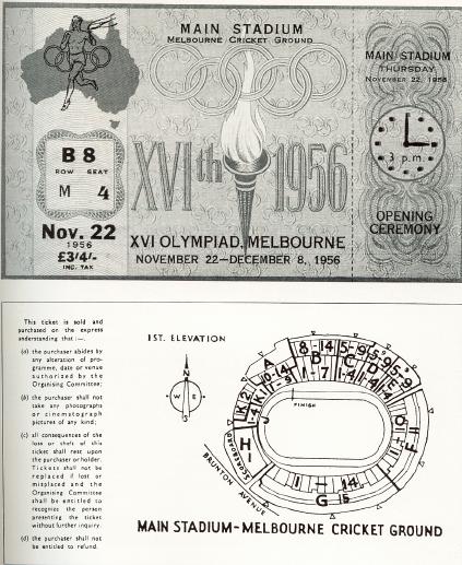Ticket to the Opening Ceremony on 22 Nov 1956 - Main Stadium
